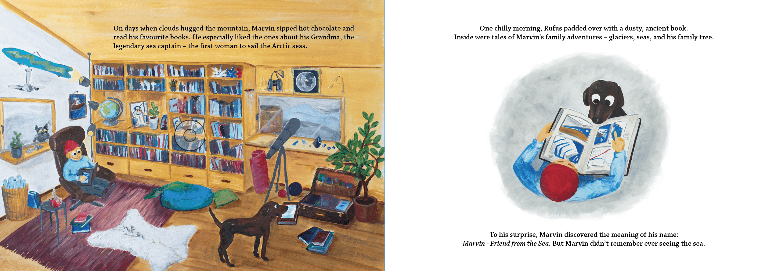 Childrensbook spread inside the house